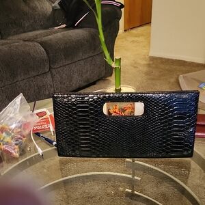 Elegant Black Crocodile-Embossed Clutch